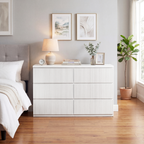 Modern White 6 Drawer Dresser, Wave Panel Drawer Fronts, Storage Cabinet, Versatile Chest of Drawers for Bedroom, Living Room - Sleek & Spacious Home Storage Solution - Grand Goldman Shop
