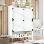 Shoe Cabinet with 2 Flip Drawers,Shoe Storage Cabinet for Entryway,Freestanding Shoe Cabinet Organizer with Open Storage,Narrow Farmhouse Shoe Rack with Metal Corner Decoration Legs,White - Grand Goldman Shop