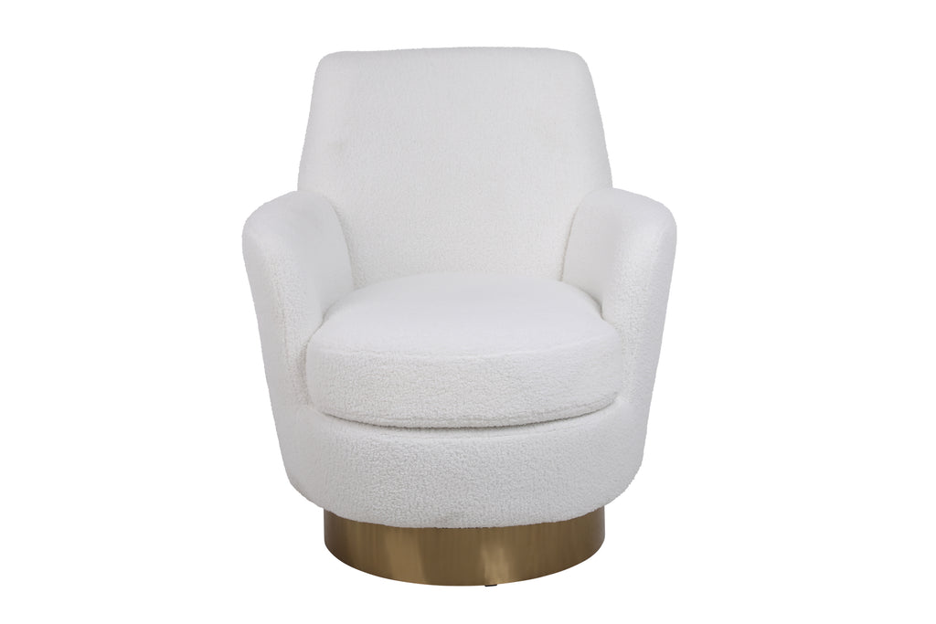 Teddy Swivel Barrel Chair, Swivel Accent Chairs Armchair for Living Room, Reading Chairs for Bedroom Comfy, Round Barrel Chairs with Gold Stainless Steel Base (Ivory) - Grand Goldman Shop