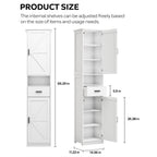 69' H Tall Bathroom Storage Cabinet with 2 Barn Doors and 1 Drawer, Narrow Storage Unit, Adjustable Shelves,Floor Cabinet for Bathroom, Living Room, Entryway,Kitchen,(White) - Grand Goldman Shop