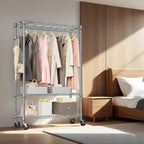 Heavy Duty Garment Rack on Wheels, Rolling Freestanding Closet Organizer and Clothes Rack for Hanging Clothes with 1 Hang Rod, Adjustable Metal Wardrobe, 15.7' D x 45.3' W x 75.6' H, Chrome - Grand Goldman Shop