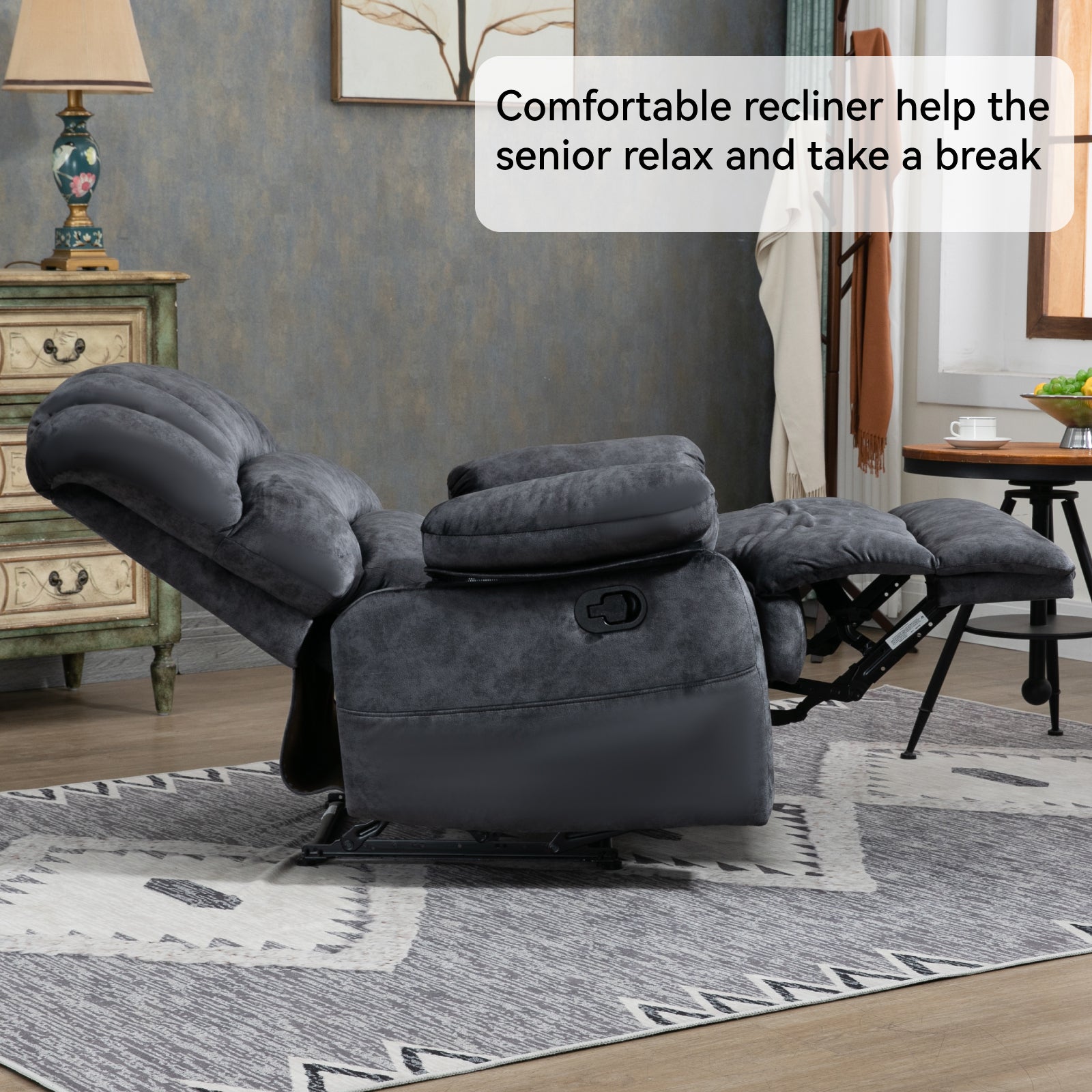 Large Manual Recliner Chair in Fabric for Living Room, Grey - Grand Goldman Shop