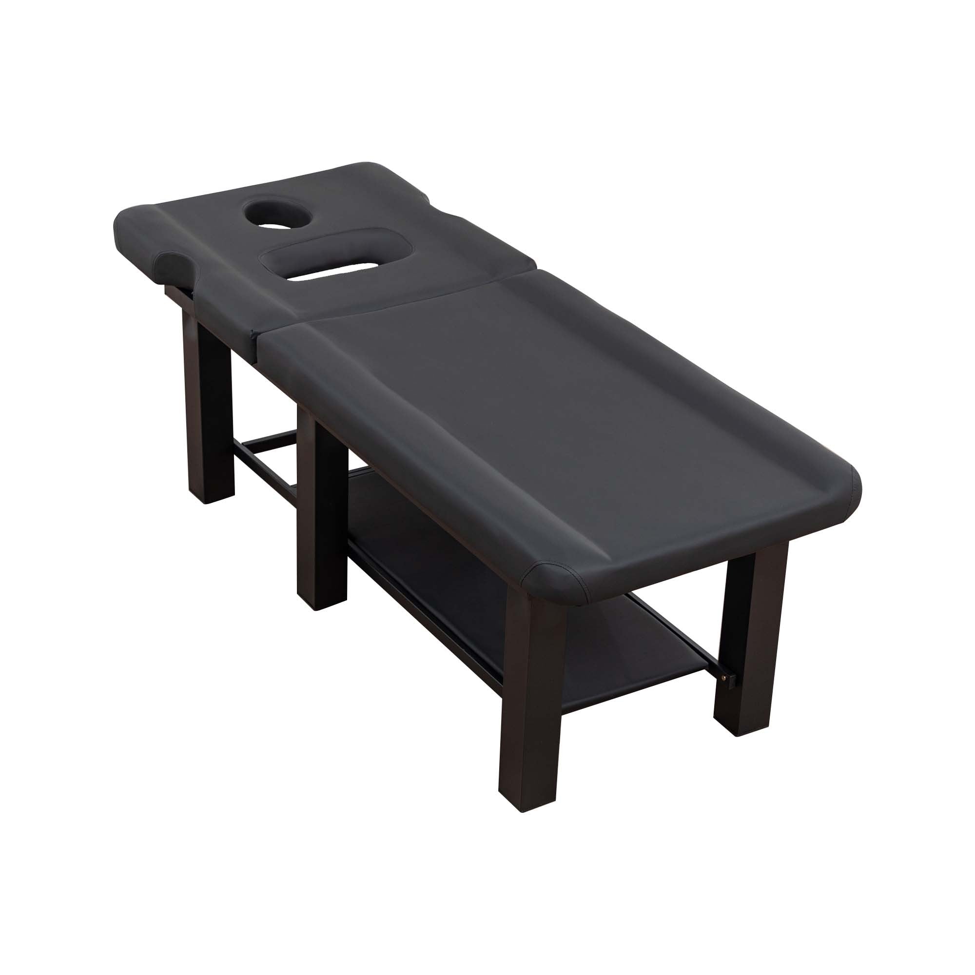 Spa Salon Massage Table with Bottom Storage, Adjustable Backrest (0-15°) & Detachable Headrest, High-Resiliency Waterproof Cu