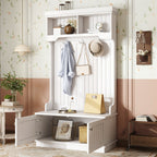 Hall Tree with Storage Shoe Bench for Entryway and Hallway, 4-in-1 Design Coat Racks with Hooks for Living Room, White - Grand Goldman Shop