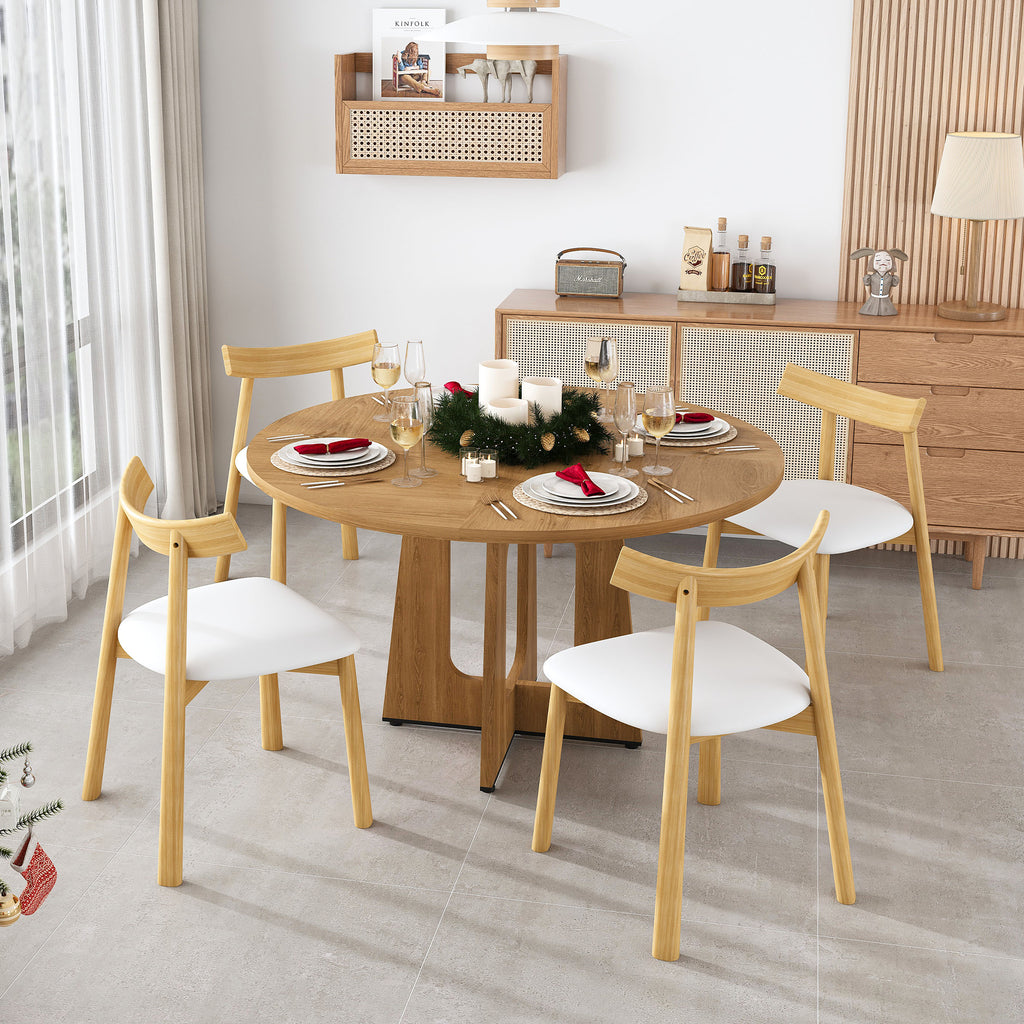Round Dining Table for 4 - 47 Inch Farmhouse Kitchen Table, MDF Circle Table with Oak Finish, 300lb Weight Capacity, Easy Assembly for Dining Room, Kitchen, Living Room - Spiced Round Table - Grand Goldman Shop