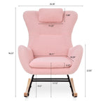 Rocking Chair Nursery, Teddy Upholstered Rocker Glider Chair with High Backrest, Adjustable Headrest & Pocket, Comfy Glider Chair for Nursery, Bedroom, Living Room, Offices, Rubber wood, pink - Grand Goldman Shop
