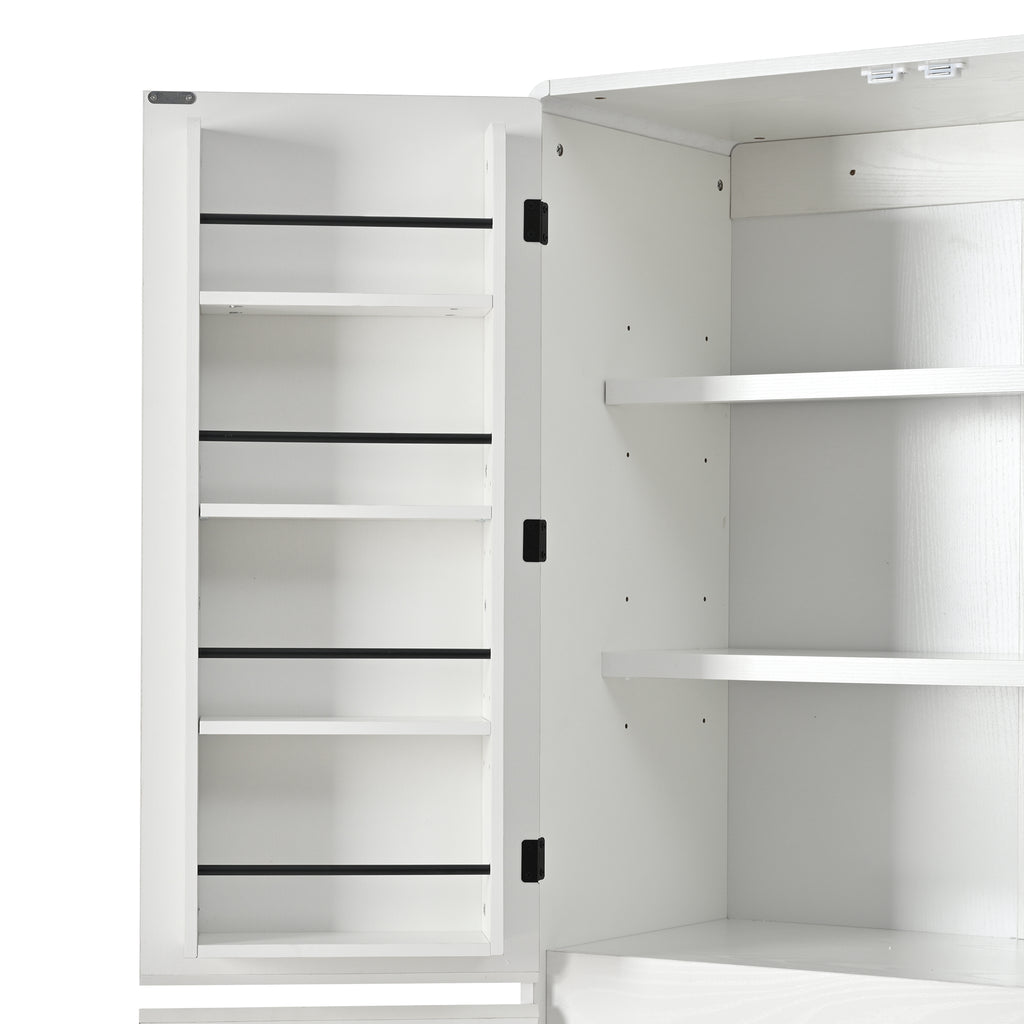 K&K 72' Tall Farmhouse Kitchen Pantry Cabinet with 8 Door Shelves, Curved Design Storage Cabinet with 3 Adjustable Shelves, Hidden Drawer, Versatile Cupboard for Kitchen, Dining & Bathroom, White - Grand Goldman Shop