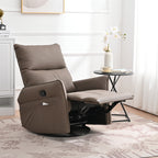 PU Rocking Recliner Chair, 360° Swivel Nursery Rocking Chair, Glider Chair, Modern Small Rocking Swivel Recliner Chair, Home Theater Seating, Side Pocket (Brown+360° Swivel) - Grand Goldman Shop