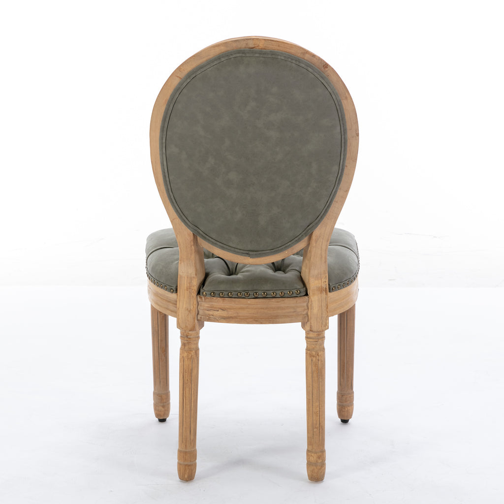 French Style Solid Wood Frame Antique Painting,Hand-pulled buckle decoration PU artificial leather Dining Chair with Nailhead Trim ,Wood Legs,Set of 2,White Pine Green,SW1839WP - Grand Goldman Shop