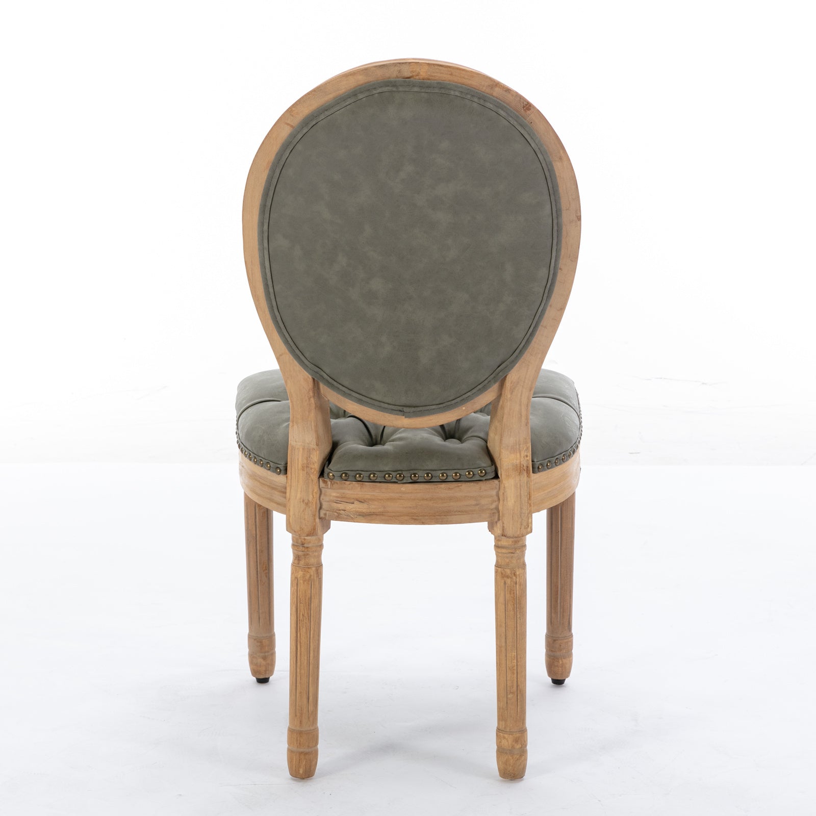 French Style Solid Wood Frame Antique Painting,Hand-pulled buckle decoration PU artificial leather Dining Chair with Nailhead Trim ,Wood Legs,Set of 2,White Pine Green,SW1839WP - Grand Goldman Shop