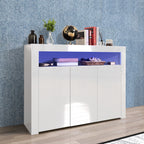 Living Room Sideboard Storage Cabinet WHITE  High Gloss with LED Light, Modern Kitchen Unit Cupboard Buffet Wooden Storage Display Cabinet TV Stand with 3 Doors for Hallway Dining Room - Grand Goldman Shop