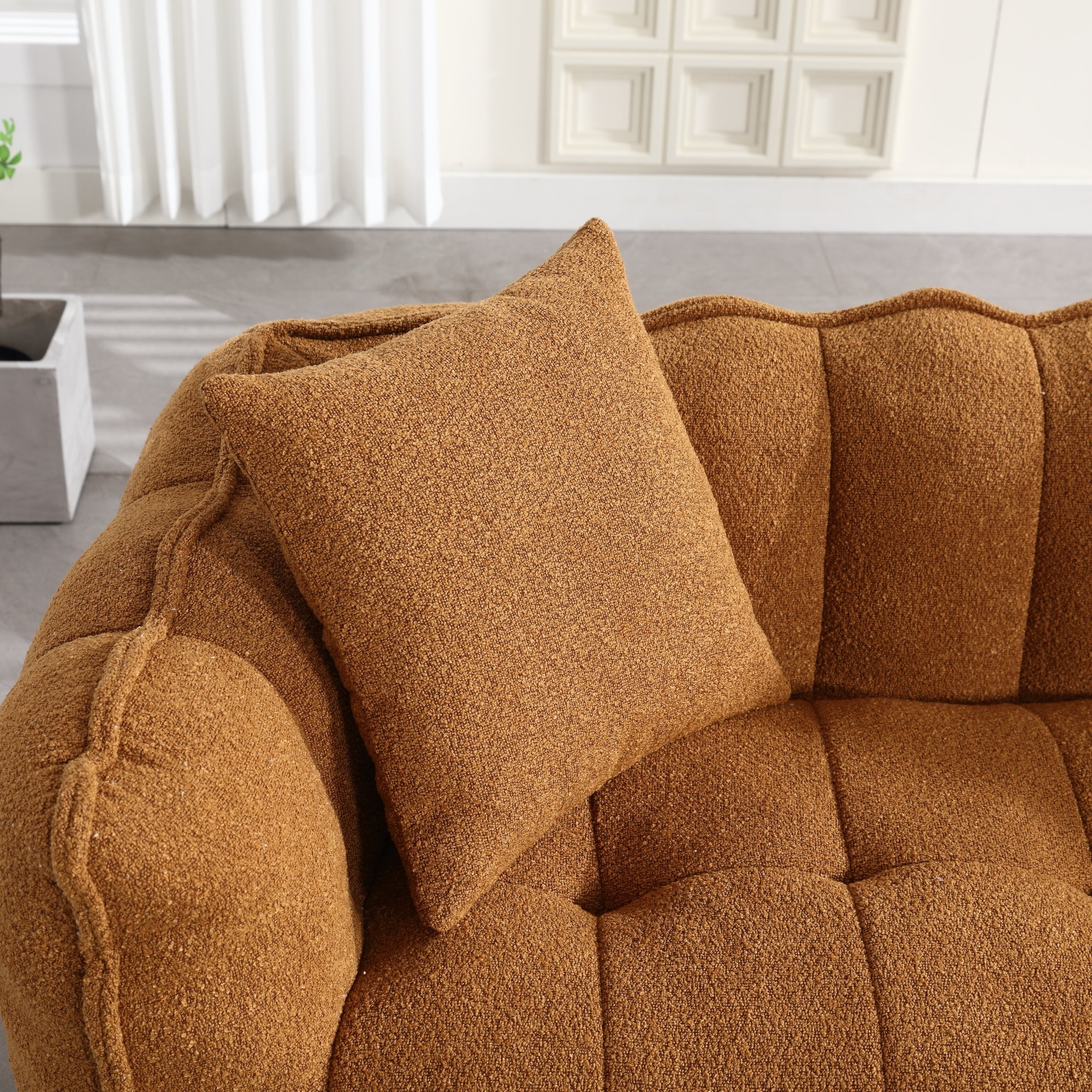 Cozy Beanbag Chair with High Resilience Foam Core for Two - Yellow Chenille, 66x35x25 inches - Grand Goldman Shop
