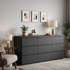 9 Drawer Dresser with No Handle Design, Modern Black Matte Wood Dresser for Bedroom, Storage Chest of Drawers for Living Room, Hallway, Entryway - Grand Goldman Shop