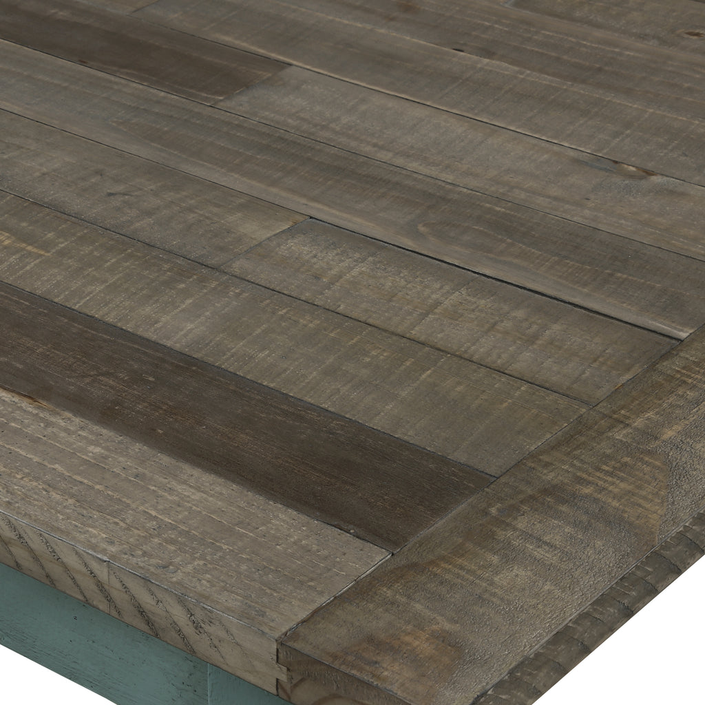 Prato Two-Tone Wood Upholstered Dining Bench, Antique Brown and Distressed Blue - Grand Goldman Shop