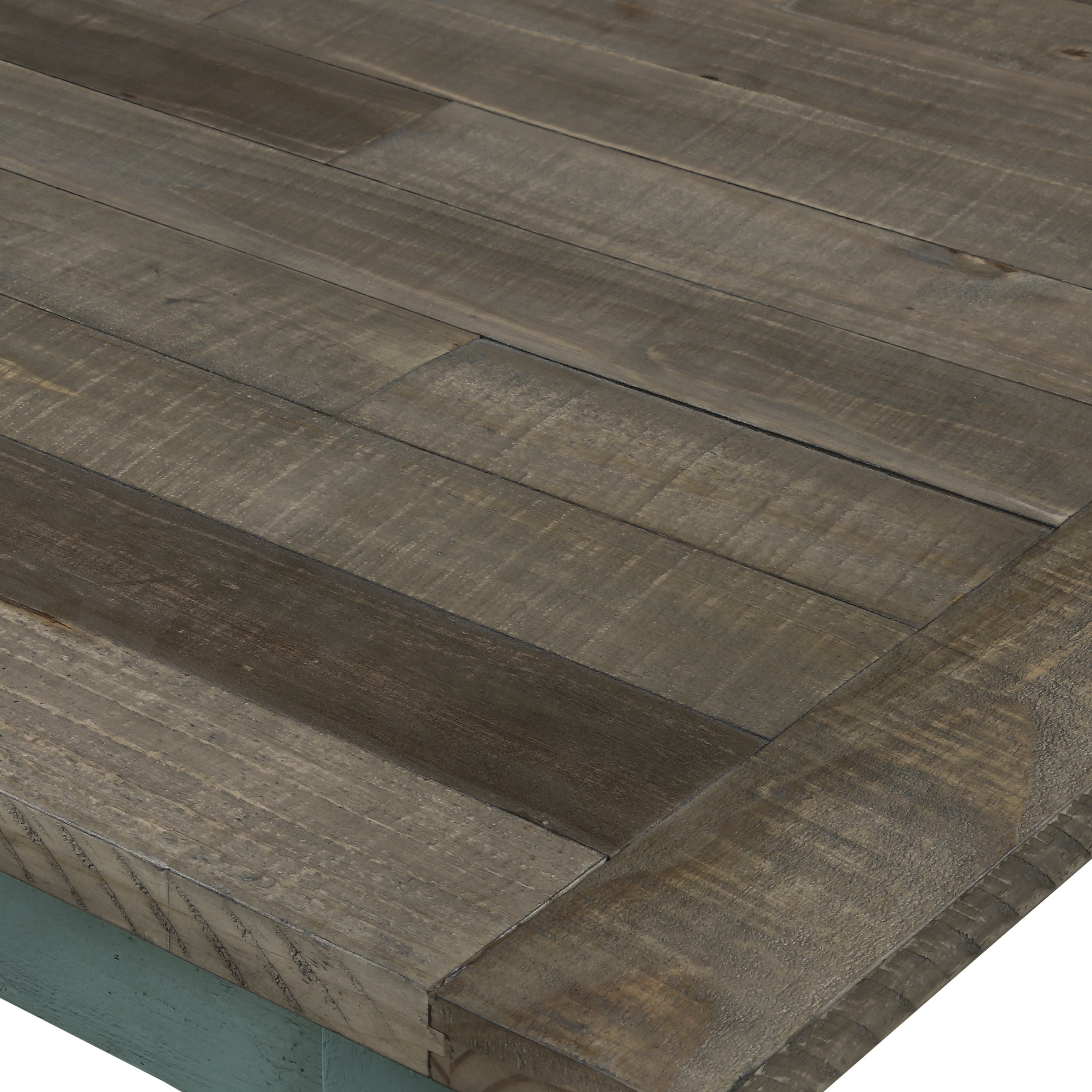 Prato Two-Tone Wood Upholstered Dining Bench, Antique Brown and Distressed Blue - Grand Goldman Shop