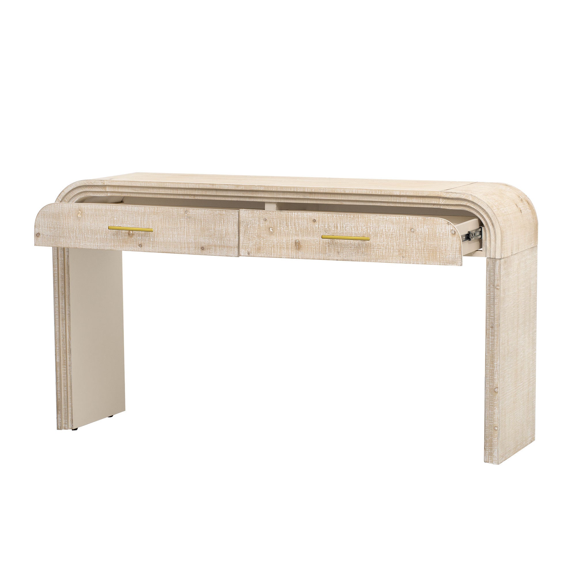 TREXM Unique Retro Silhouette Console Table with Open Style, Two Top Drawers for Entrance, Dinning Room, Living Room (Natural Wood Wash) - Grand Goldman Shop