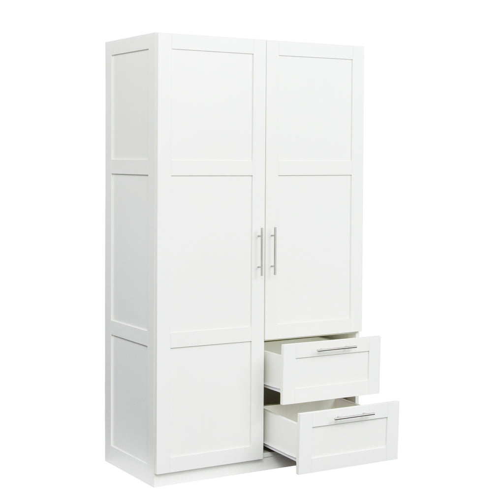 High wardrobe and kitchen cabinet with 2 doors, 2 drawers and 5 storage spaces,white - Grand Goldman Shop