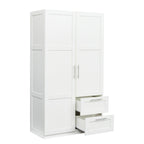 High wardrobe and kitchen cabinet with 2 doors, 2 drawers and 5 storage spaces,white - Grand Goldman Shop