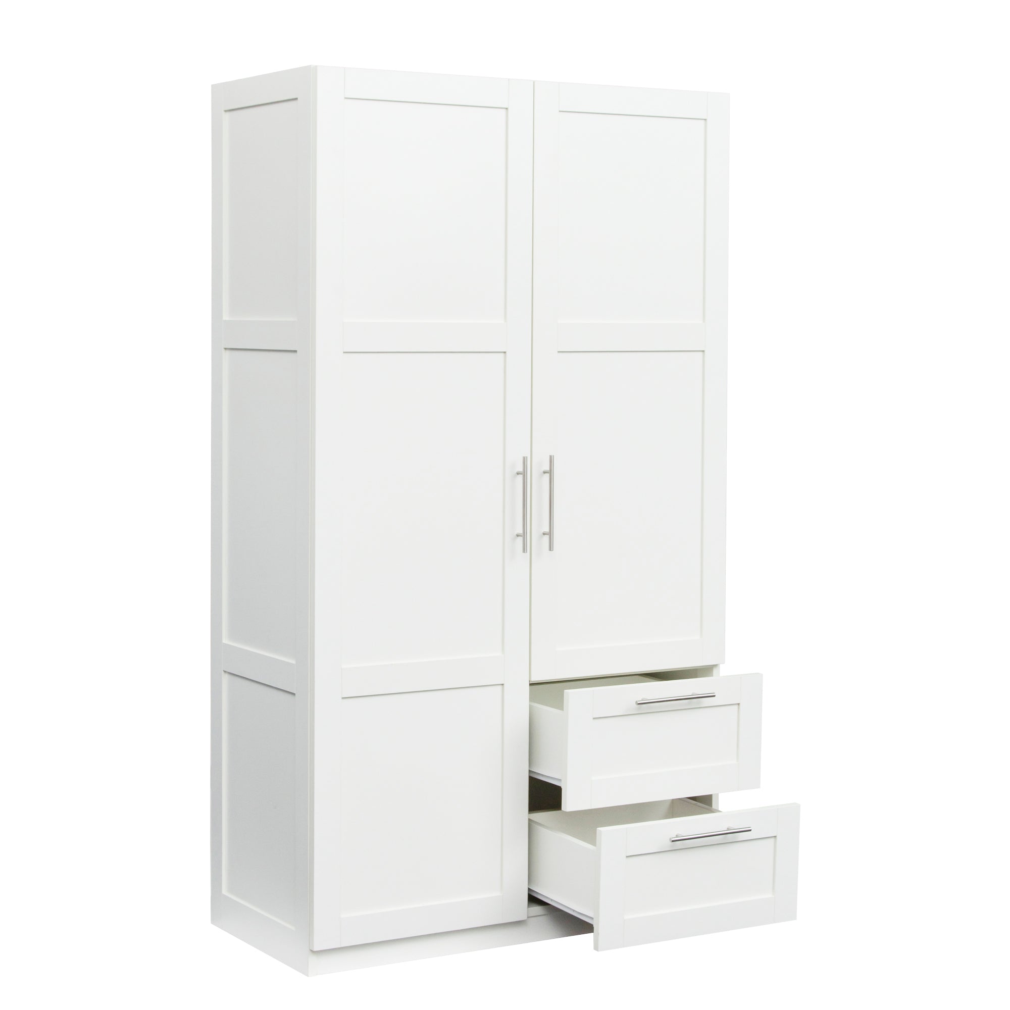 High wardrobe and kitchen cabinet with 2 doors, 2 drawers and 5 storage spaces,white - Grand Goldman Shop