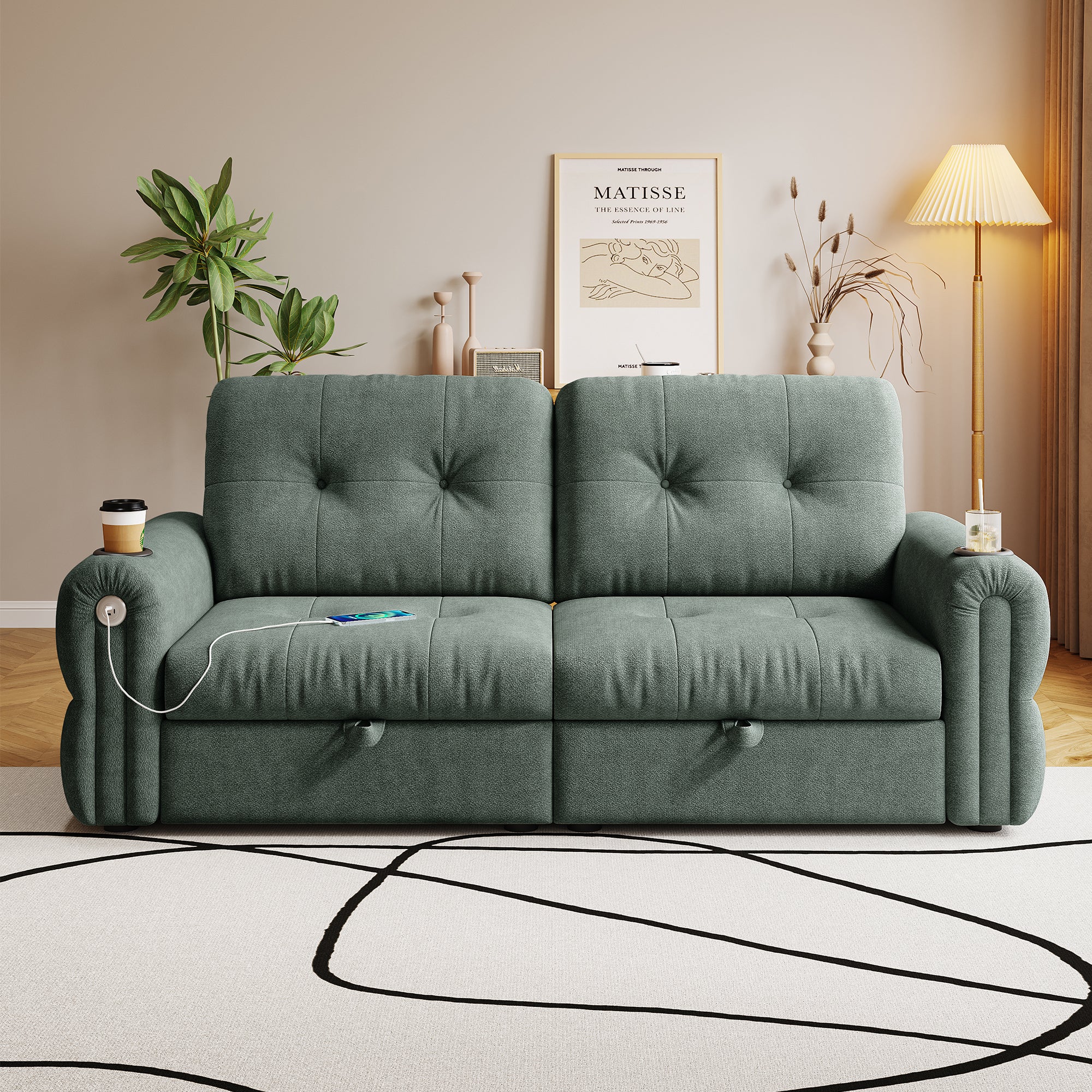 It is a multi-functional sofa, a 77-inch convertible sofa bed, and a 2-in-1 piece suitable for both sitting and lying down. Made of  Chenille fabric, it is suitable for living rooms, bedrooms - Grand Goldman Shop