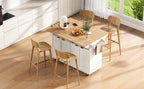 K&K 55.5' Fluted Kitchen Island with 2 Drop Leaf, Kitchen Storage Cart with Power Outlet, 4 Doors, Spice rack, Rolling Island Table with Wood-grain Top, Curved Edge for Kitchen, Dining Room,White - Grand Goldman Shop