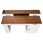 White Farmhouse Office Desk with Storage Cabinet, Charging Station, Monitor Stand & Pegboard, 55' Computer Writing Desk with 