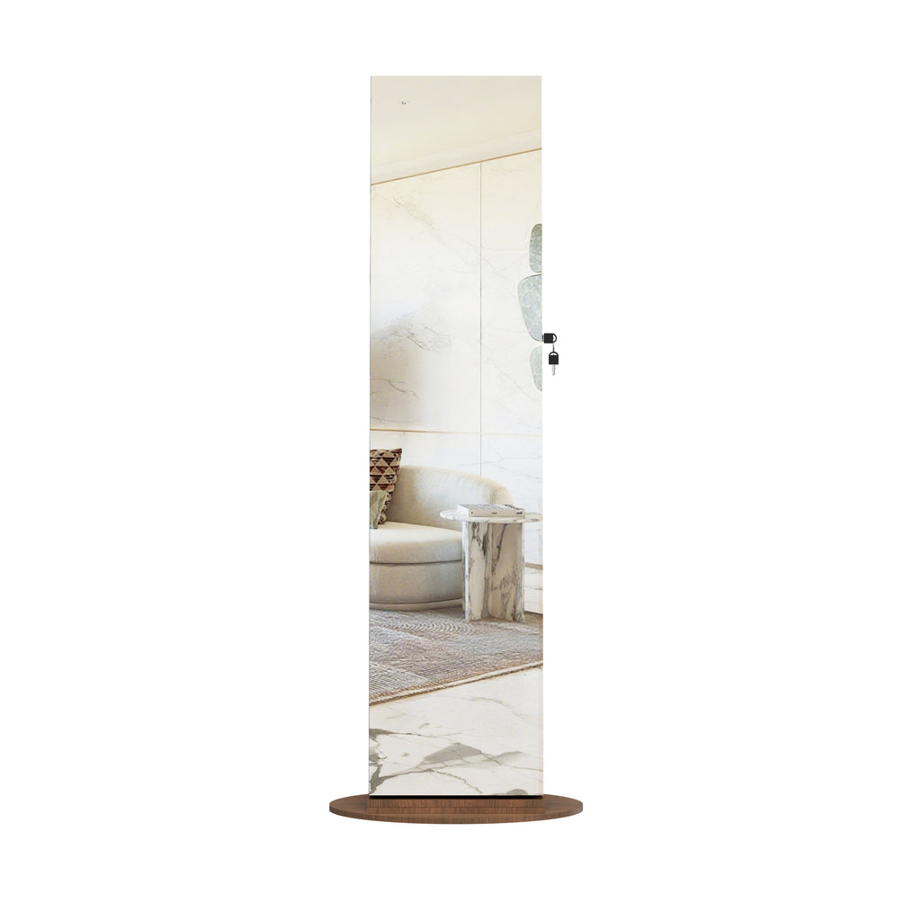 360°Swivel Jewelry Cabinet with Full Length Mirror, 360°Rotating Standing Jewelry Armoire Organizer , Lockable Storage Cabinet, Interior Lighted Mirror, Light Walnut - Grand Goldman Shop