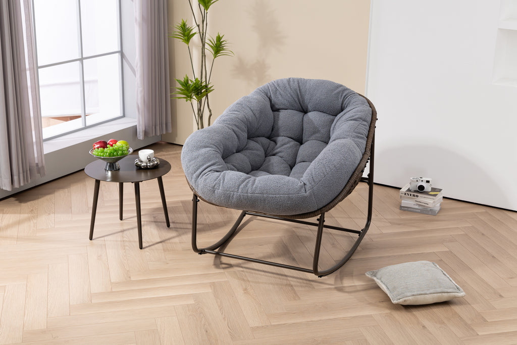 Outdoor Rattan Rocking Chair,Padded Cushion Rocker Recliner Chair Outdoor for Front Porch, Living Room, Patio, Garden, Grey - Grand Goldman Shop