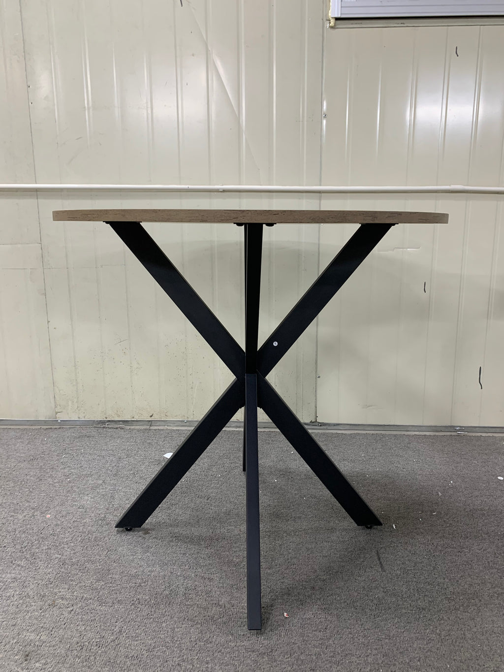 Modern 31.5 Inch Round Dining Table in Rustic Brown with Black Metal Legs, MDF Top for 2-4 People, Compact Kitchen or Dining Room Table - Grand Goldman Shop
