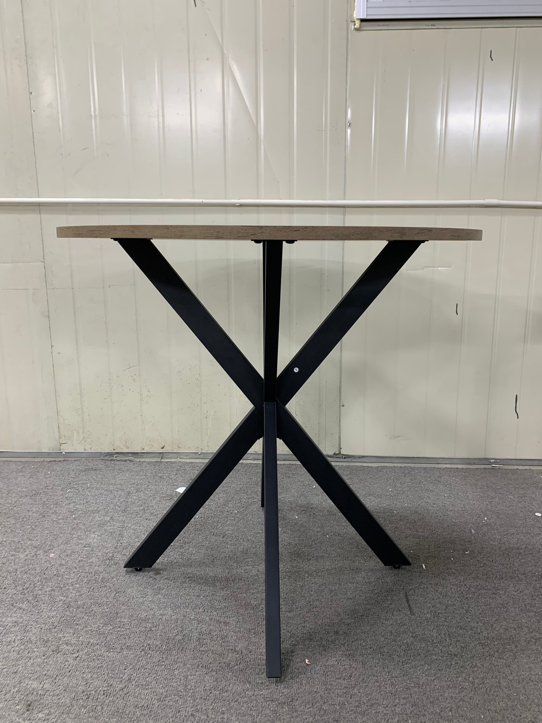 Modern 31.5 Inch Round Dining Table in Rustic Brown with Black Metal Legs, MDF Top for 2-4 People, Compact Kitchen or Dining Room Table - Grand Goldman Shop