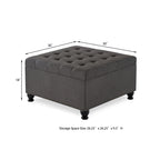 Large square storage ottoman with wooden legs, Upholstered button tufted coffee table with nail trims for Living Space,Dark Grey - Grand Goldman Shop