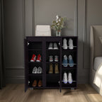 Gitano Shoe Storage Cabinet, 2 Doors, 8  Enclosed Shelves, 3 Open Side Shelves, Freestanding Design, Entryway or Bedroom Use, Wenge - Grand Goldman Shop