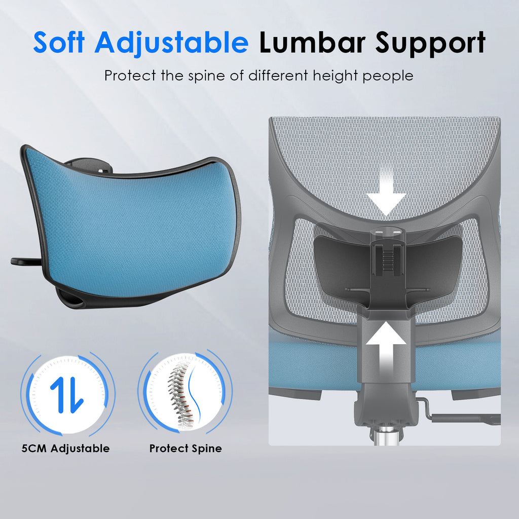 Ergonomic Office Chair,Mesh Desk Chair with Adjustable Lumbar Support and Headrest,Comfy Computer Chair with 3D Armrest Recli