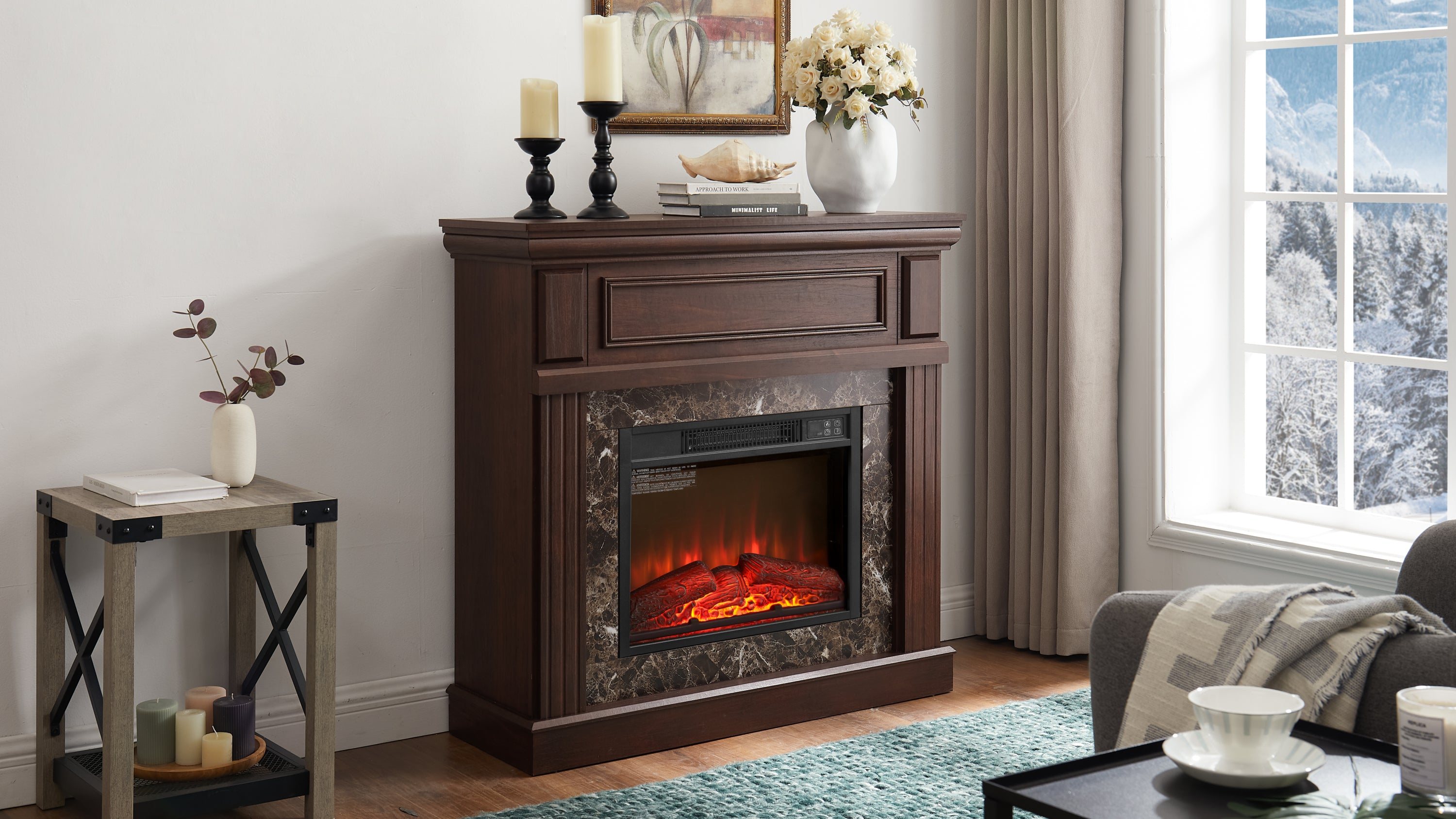 Electric Fireplace with Mantel,fireplace mantel surround with 23' Fireplace Insert, Adjustable Flame, Remote Control, Cherry,41.34'W*14'D*40'H - Grand Goldman Shop