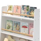 Kids Bookshelf White MDF and Pine Legs Book Organizer with Toy Storage, 26.77 x 12.60 x 36.61 inches | Premium Home Decor - G