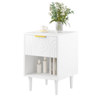 Modern White Nightstand with One Drawer and Open Shelf, Gold-Accented Handle, 22.83'' H, MDF, White - Grand Goldman Shop