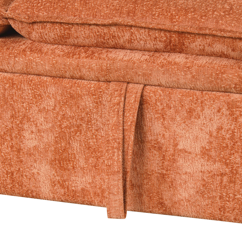 Convertible L-shaped Sofa Bed with Storage Ottoman, Power Sockets & USB Ports, Orange Chenille, 82.67' - Grand Goldman Shop