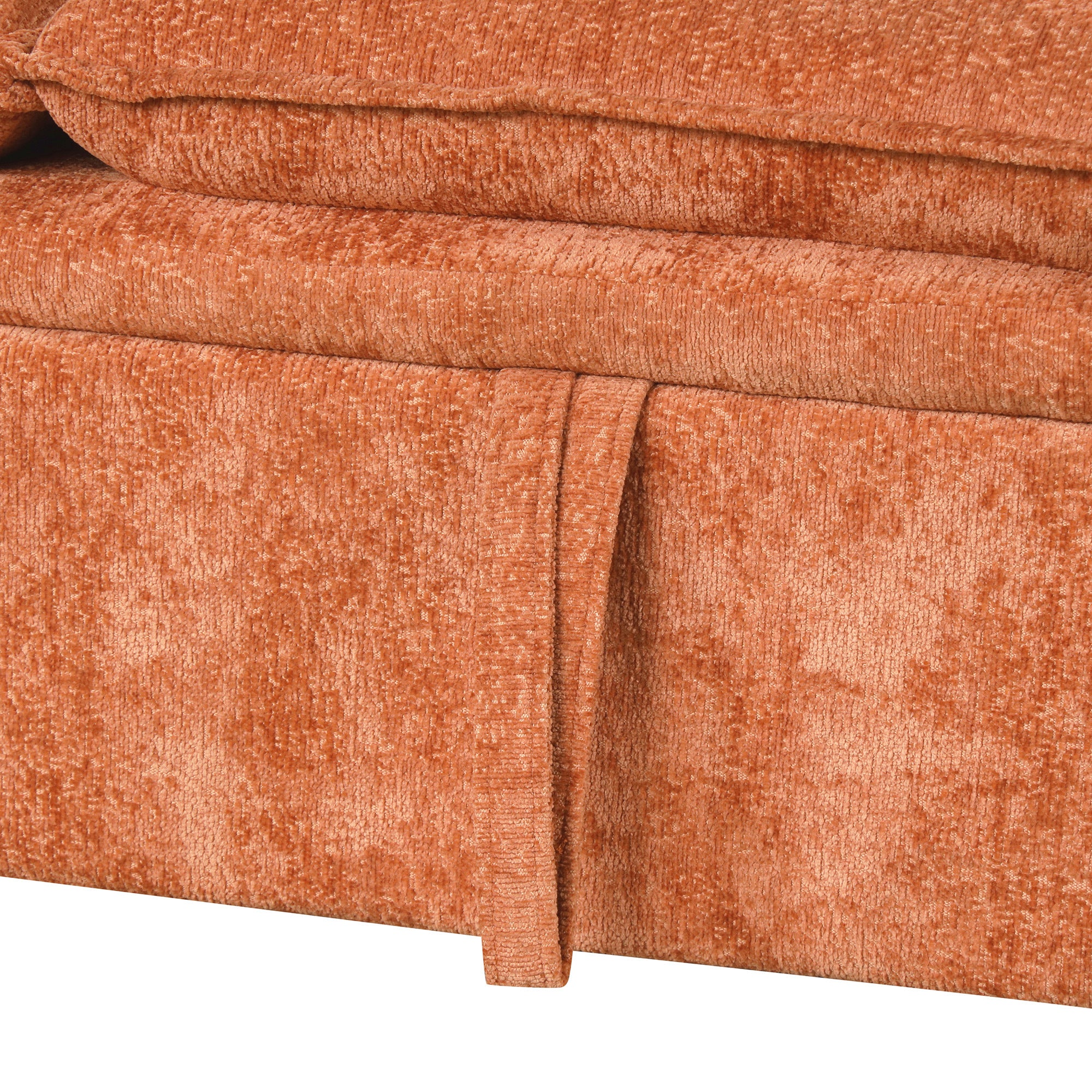 Convertible L-shaped Sofa Bed with Storage Ottoman, Power Sockets & USB Ports, Orange Chenille, 82.67' - Grand Goldman Shop
