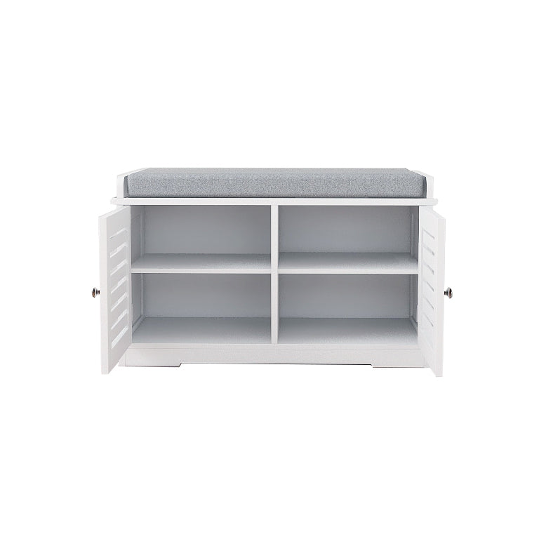 Shoe Storage Bench with Padded Seat Cushion, Entryway Bench with 2 Barn Doors-White - Grand Goldman Shop
