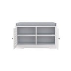 Shoe Storage Bench with Padded Seat Cushion, Entryway Bench with 2 Barn Doors-White - Grand Goldman Shop