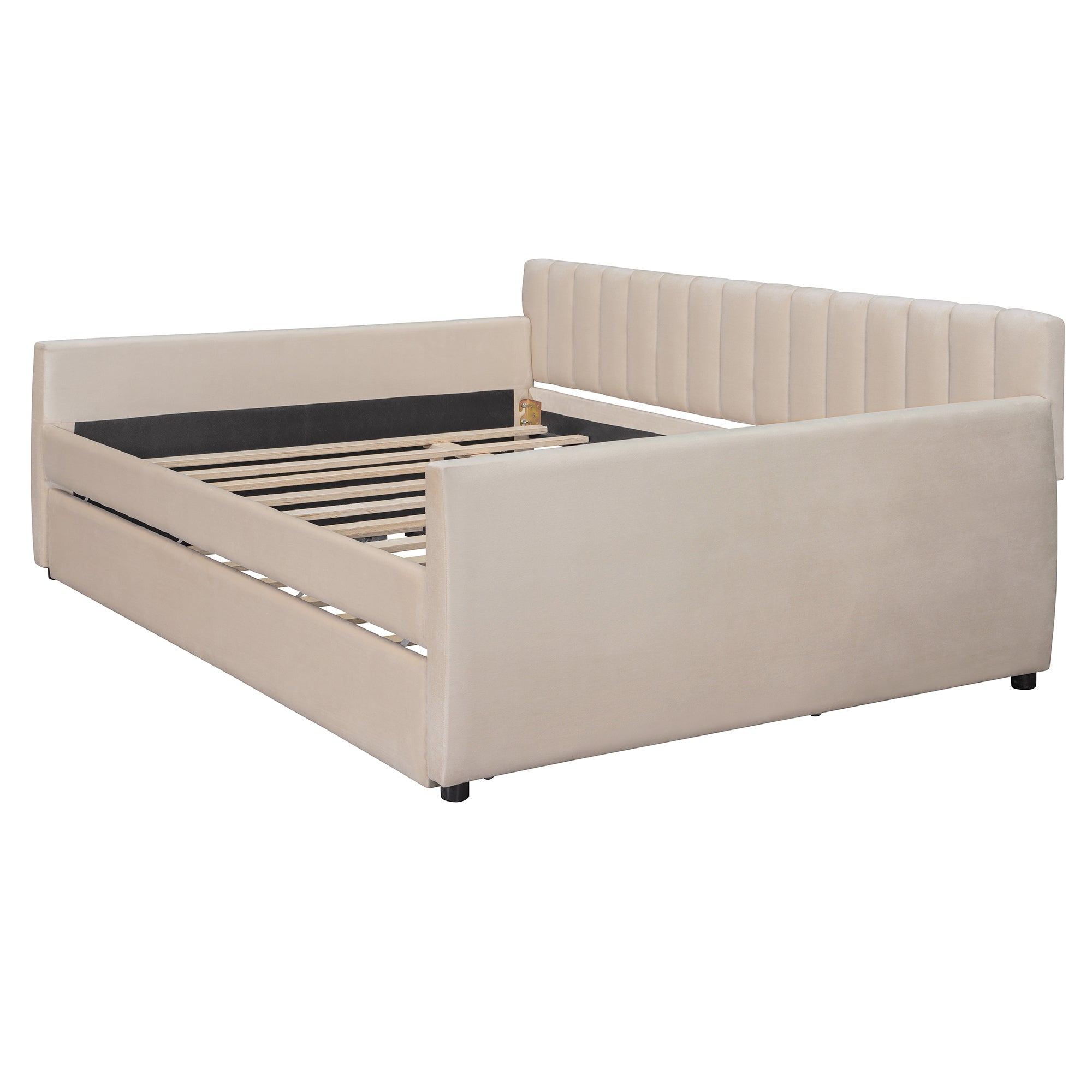 Full Size Upholstered daybed with Trundle and Wood Slat Support, Beige(Old SKU:LP000121AAA) - Grand Goldman Shop