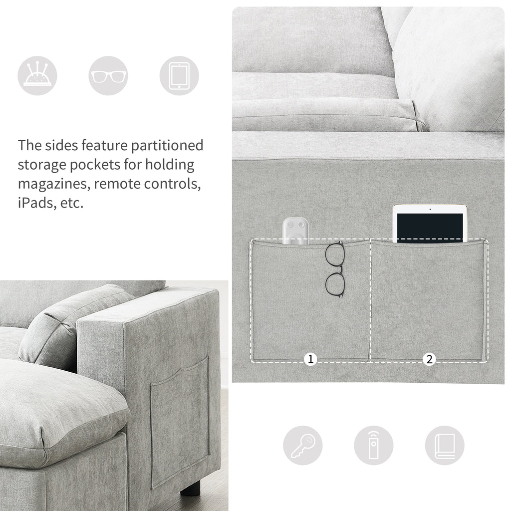 [VIDEO]86.5'' Chenille Modular Sectional Sofa with Storage Pockets, 5 Seat U Shaped Couch Set with Pillows,Free Combination,Modern Cloud Sofa with 2 Movable Ottoman for Living Room,Apartment,3 Colors - Grand Goldman Shop