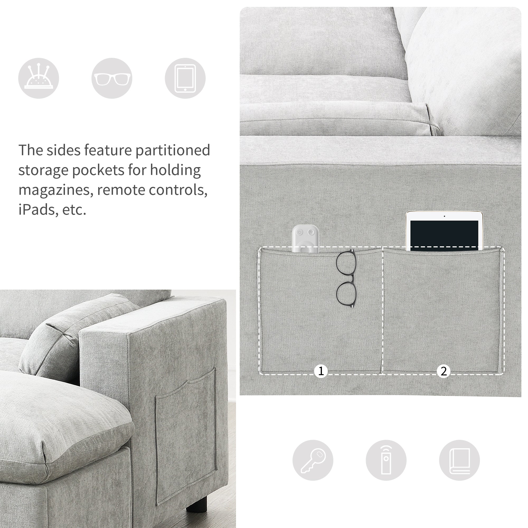 [VIDEO]86.5'' Chenille Modular Sectional Sofa with Storage Pockets, 5 Seat U Shaped Couch Set with Pillows,Free Combination,Modern Cloud Sofa with 2 Movable Ottoman for Living Room,Apartment,3 Colors - Grand Goldman Shop