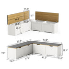 3-Piece L-Shaped Multi-Functional Storage Bench with Cushion, serving as a kitchen corner bench, toy storage box, or reading nook seat., White and Natural, 63'D x 63'W x 19.1'H - Grand Goldman Shop