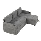 Modern L-shaped Convertible Sofa Bed with Storage, Cup Holders, USB Ports, Gray Chenille, 83.5' - Grand Goldman Shop