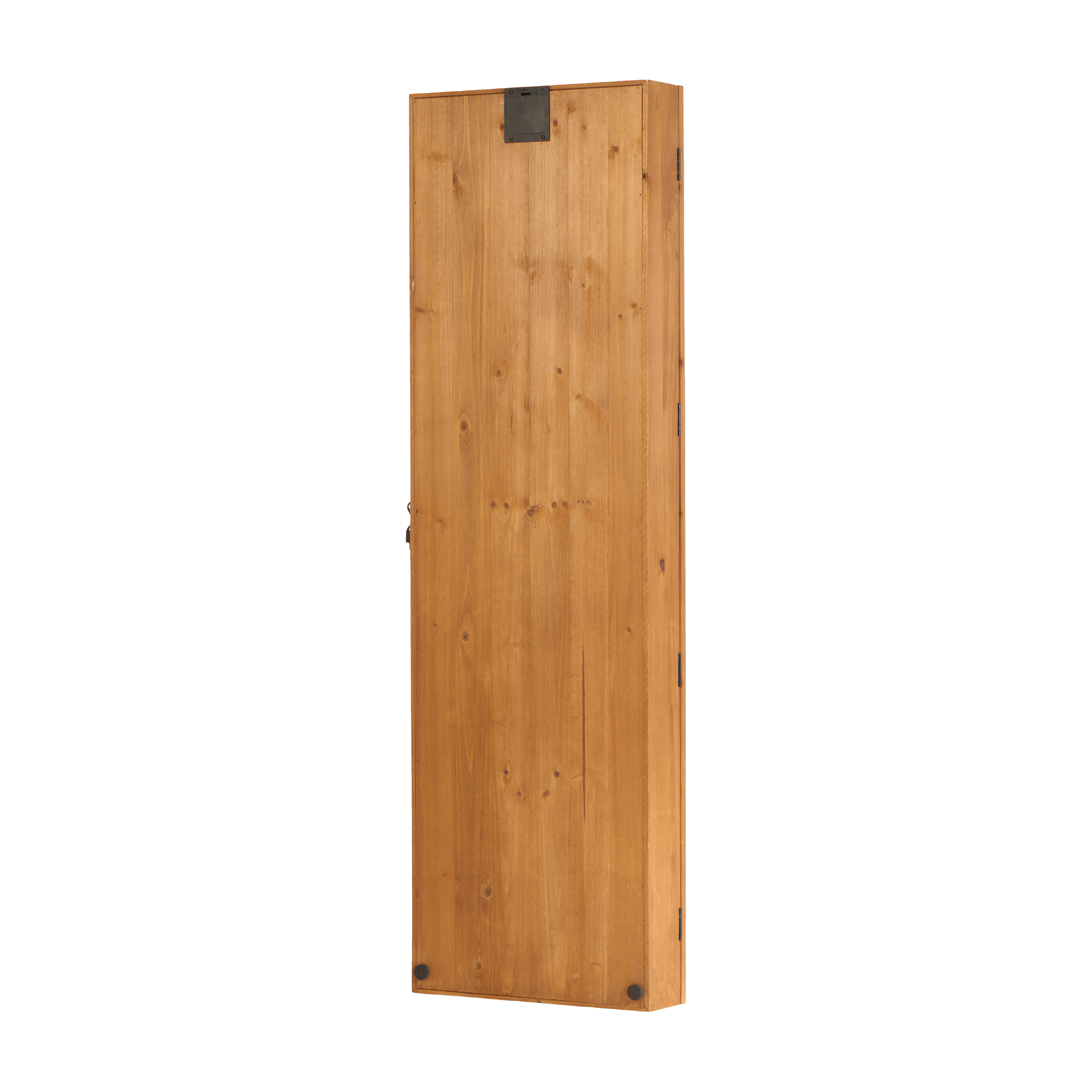 Solid Wood Jewelry Armoire Organizer Cabinet with Full-Length Mirror, Light Brown, 47.5x14.3 in Wall-Mounted Lockable with LED Light - Grand Goldman Shop