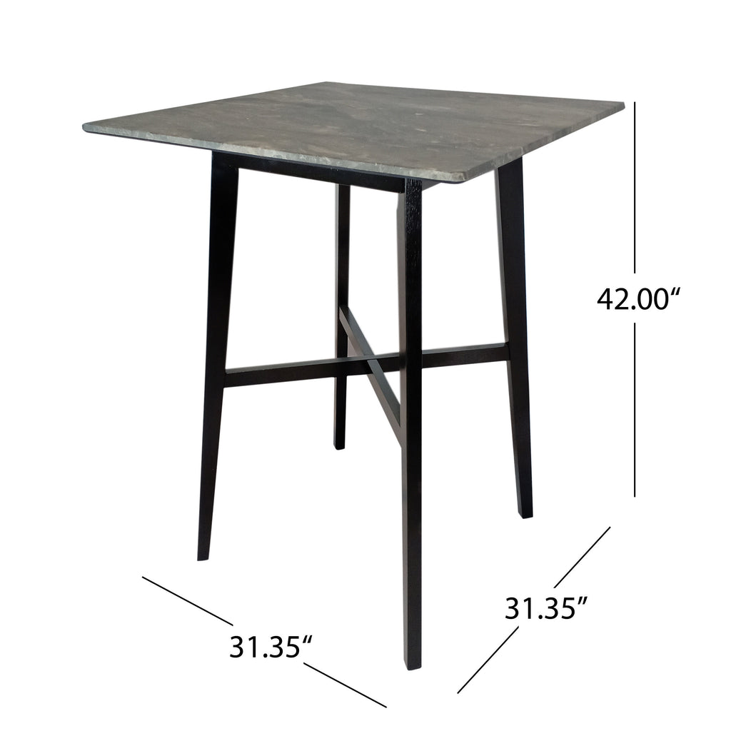 Modern Bar Height 42' Dining Table, Rubberwood Legs and Laminate Table Top, Paladina Marble Finish, Black - Grand Goldman Shop