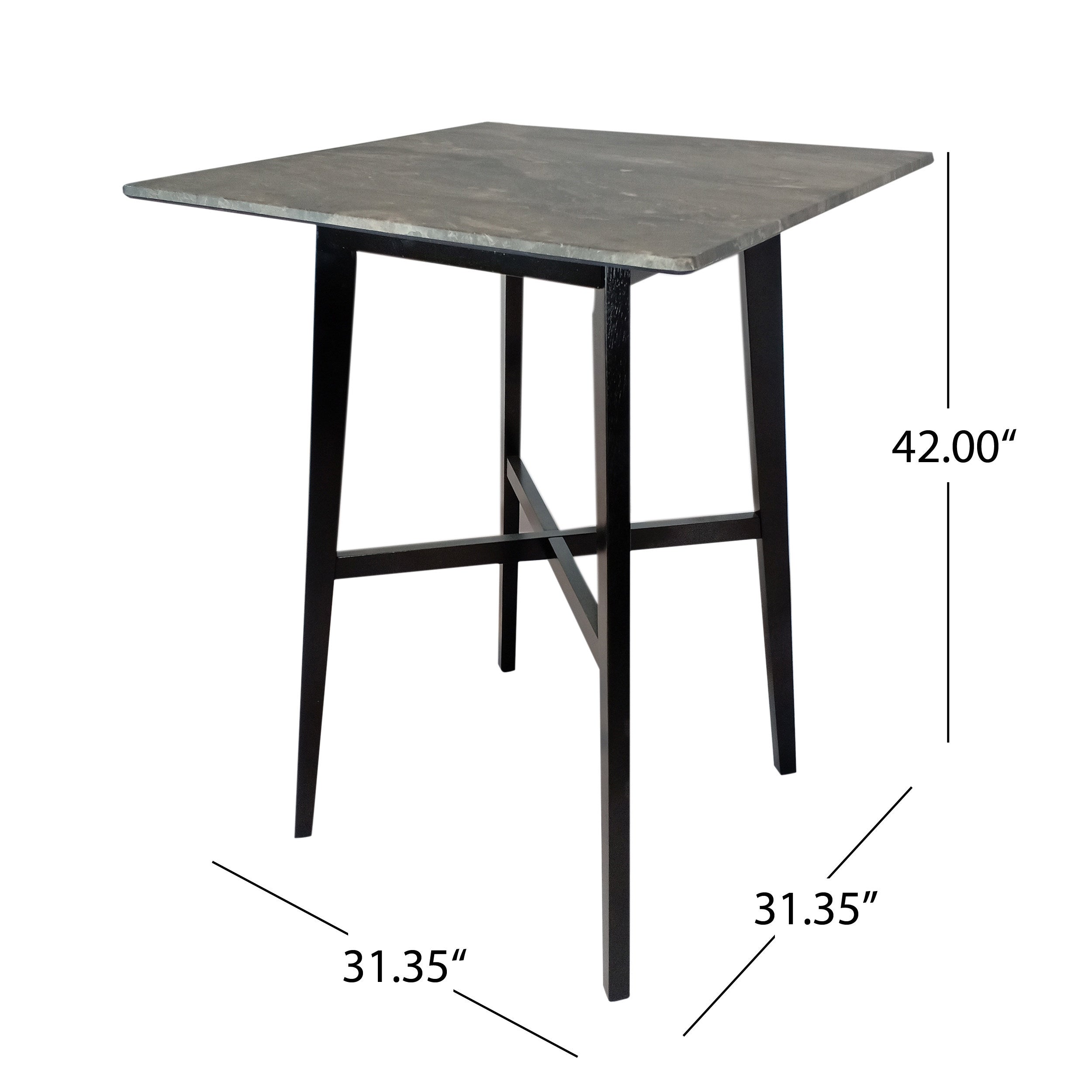 Modern Bar Height 42' Dining Table, Rubberwood Legs and Laminate Table Top, Paladina Marble Finish, Black - Grand Goldman Shop