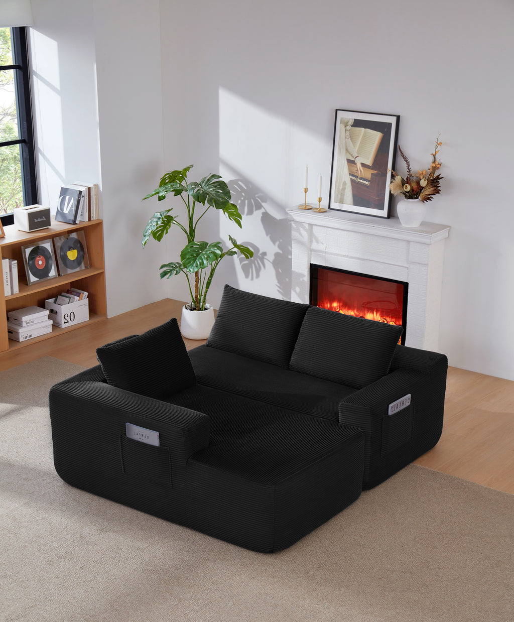 96.9' Cloud Sectional Couch with L-Shape Chaise,Modern Modular Sofa with Deep Seat, Upholstered Couches for Living Room Bedroom,No Assembly Required, (Corduroy Fabric),Black - Grand Goldman Shop