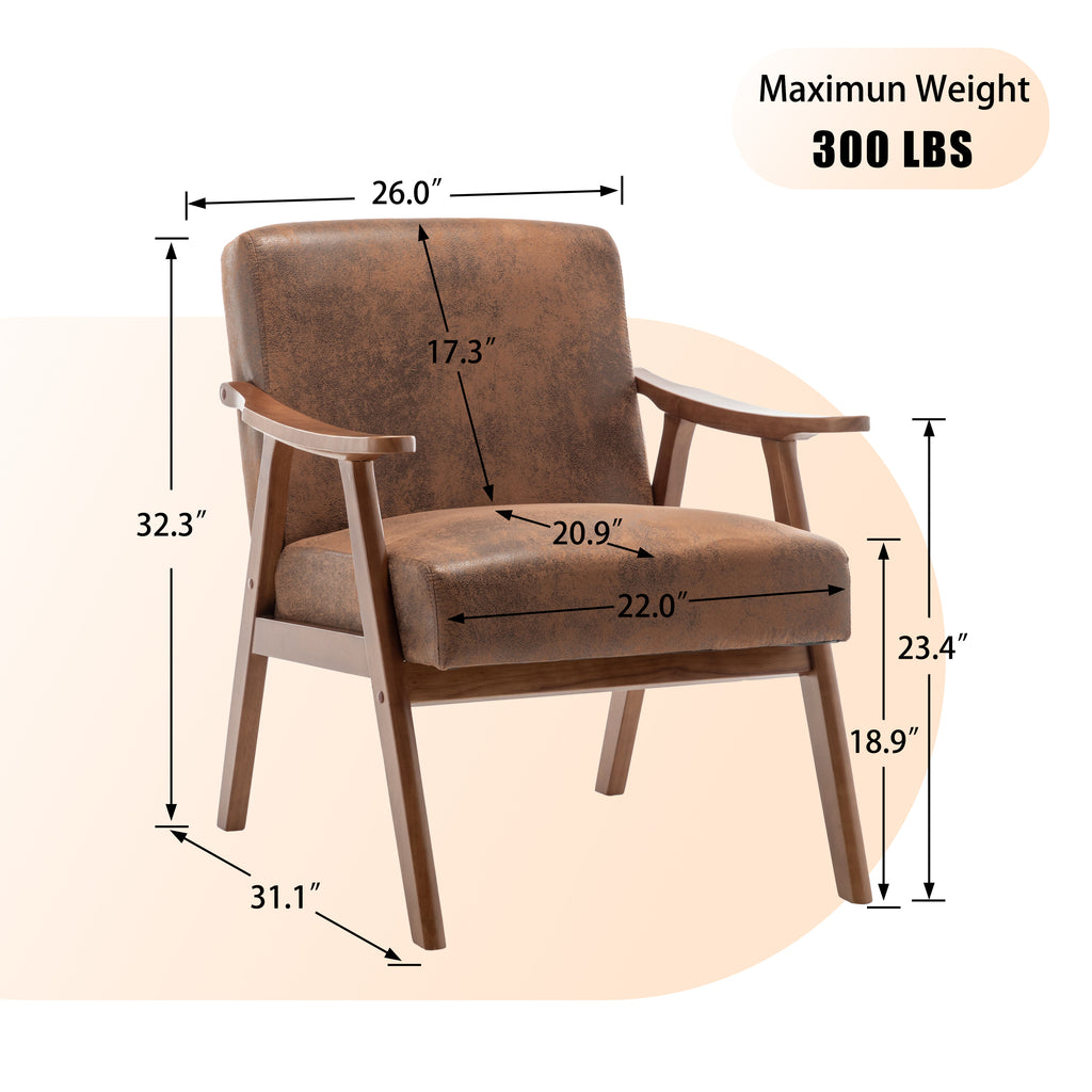 Mid-Century Modern Wingback Accent Chair with Solid Wood Frame and Extra-Thick Backrest – Lounge Chair for Living Room, Bedroom, or Reading Room - Grand Goldman Shop